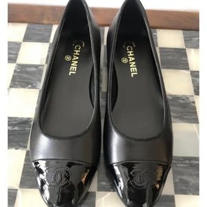 Chanel Black Leather Ballerina Flats Size 38